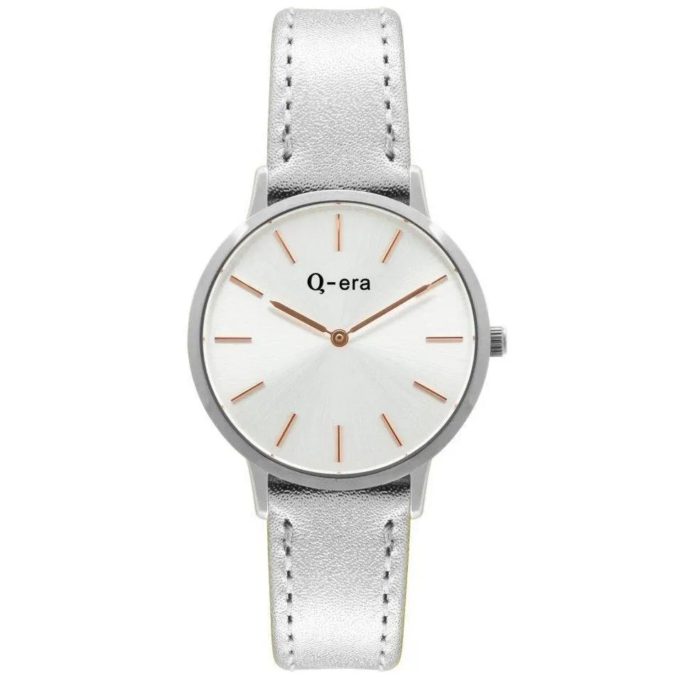 Q-era Metalilic Silver Leather Women's Watch - QV2801-10