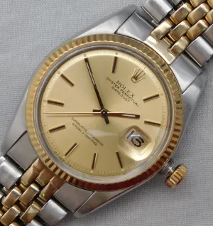 Rolex Datejust Ref. 1601 Champagne Dial 14k Solid Gold/SS 1974 Mens Watch....36mm