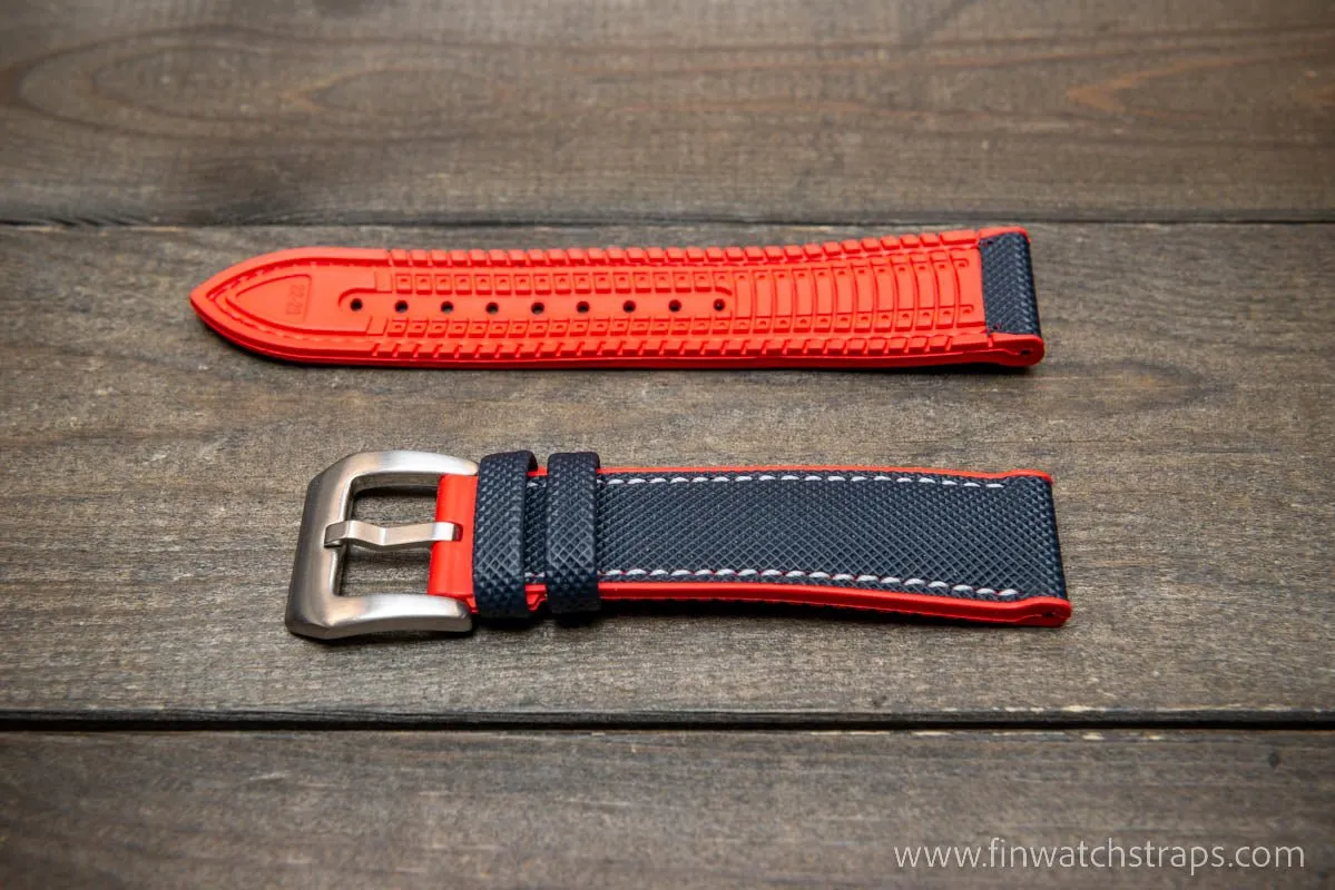 Sailcloth waterproof hybrid fluororubber (FKM) watch strap, premium quality, for sports, divers watches, width: 20, 22 mm.