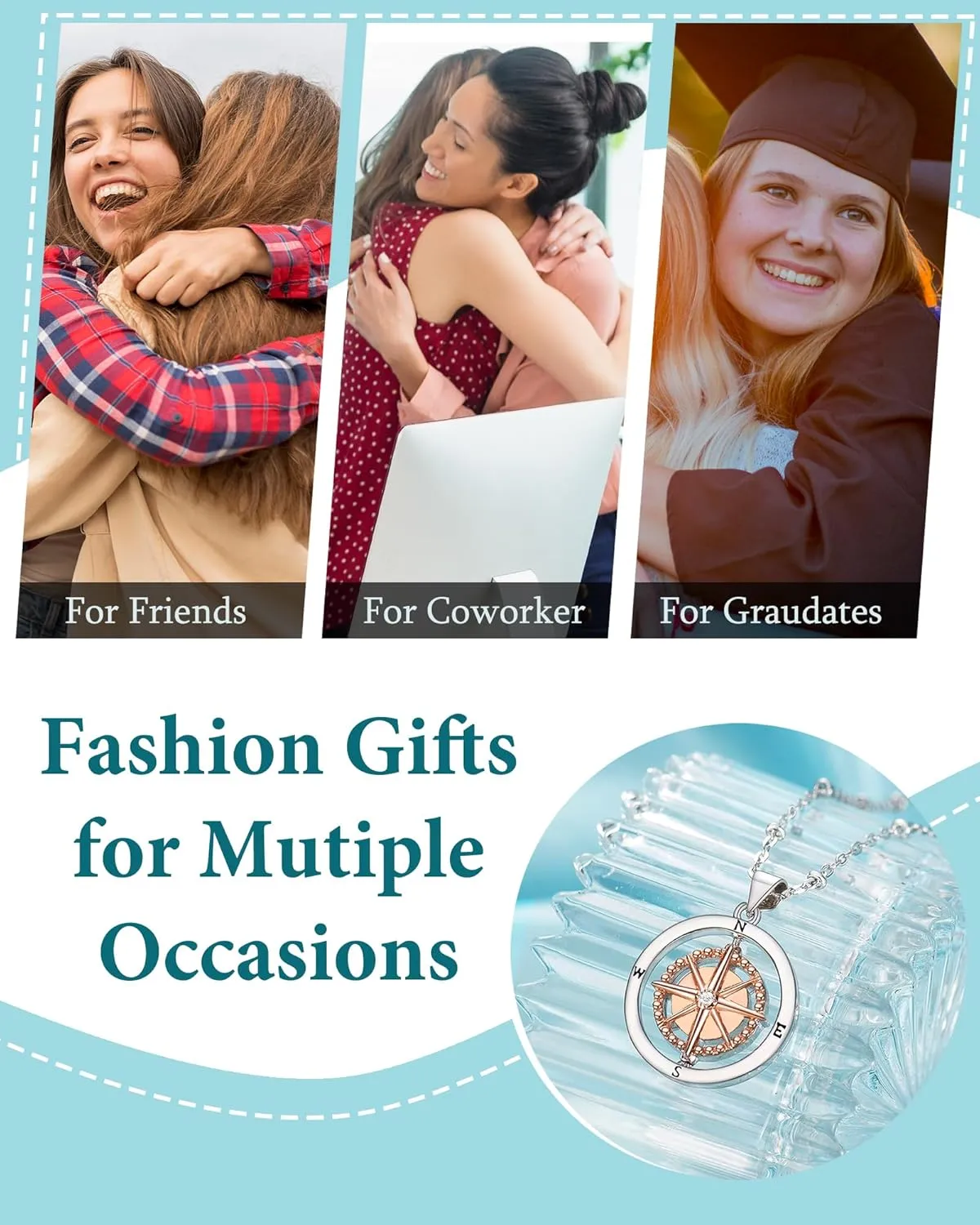 Shonyin Graduation Gifts for Her 8th 6th 5th Grade Rotate Compass Necklace for Women Girls, Sobriety, Inspirational Gifts for Best Friends Students Granddaughter Daughter