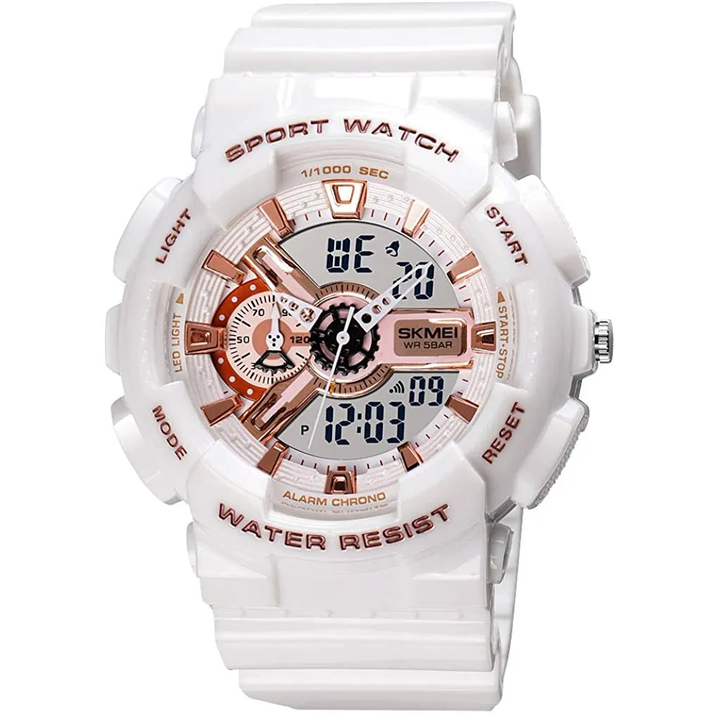 SKMEI Digital Sport Watch Large Face Sports Outdoor Waterproof Military UnisexWrist Watches White