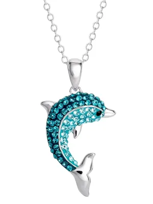 Sterling Silver Crystal Dolphin Pendant 18" chain