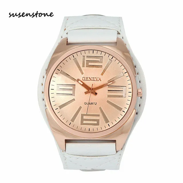 Susenstone Fashion Women Men large dial Watches Geneva Leather Quartz Wrist Watch Simple Classic design Ladies Watch relogio Y25