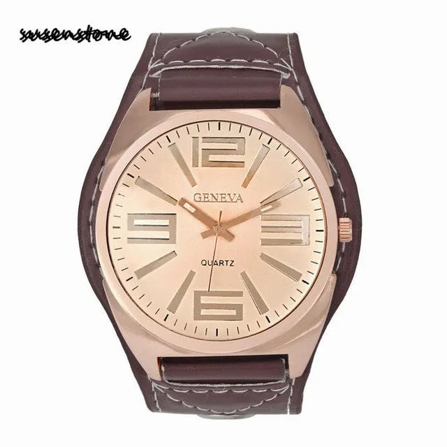 Susenstone Fashion Women Men large dial Watches Geneva Leather Quartz Wrist Watch Simple Classic design Ladies Watch relogio Y25
