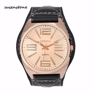 Susenstone Fashion Women Men large dial Watches Geneva Leather Quartz Wrist Watch Simple Classic design Ladies Watch relogio Y25