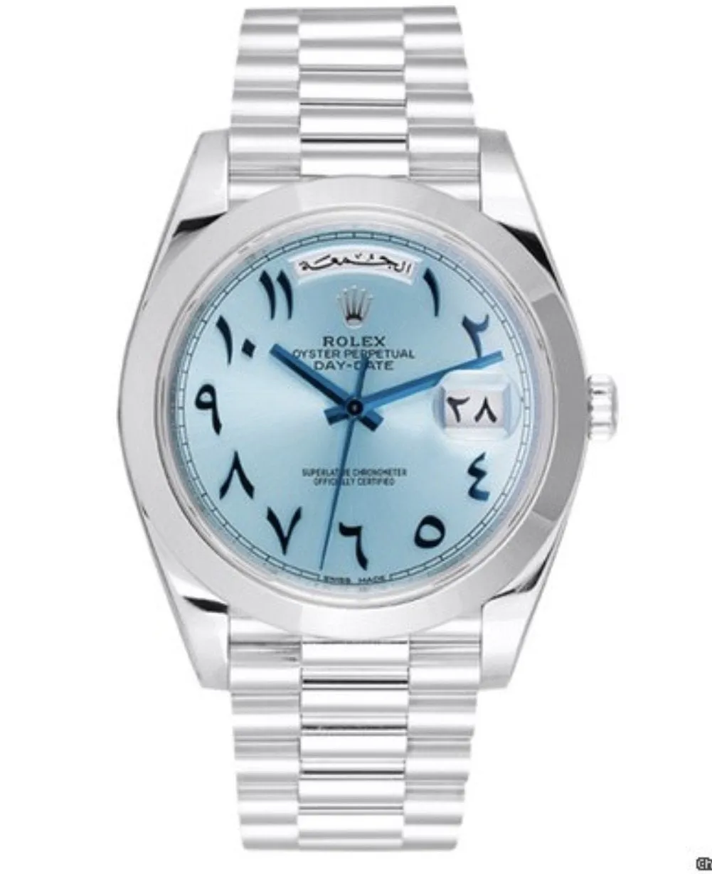 Swiss Clone Replica Rolex Day Date Ice Blue Arabic Dial Platinum