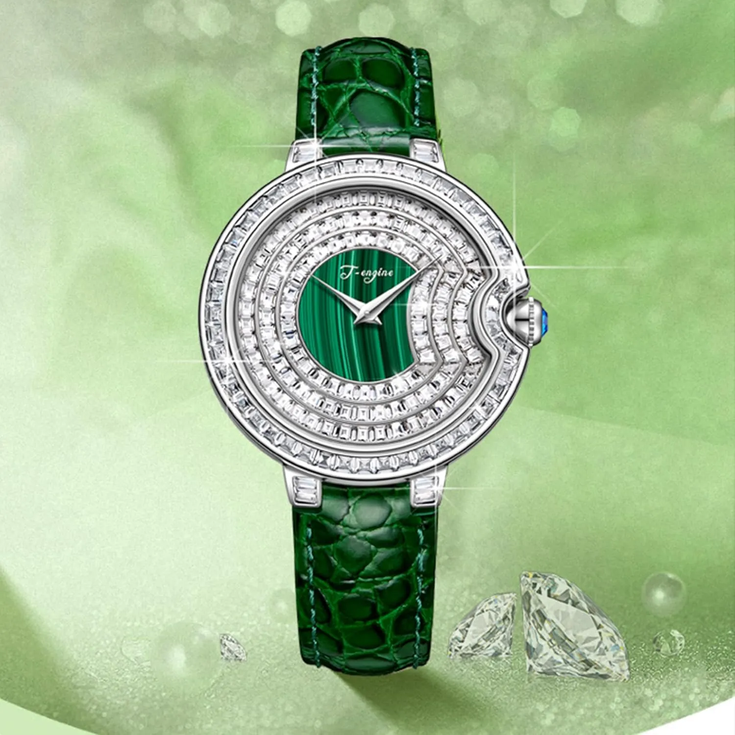 T-ENGINE Luxury Women's Watch with Genuine Leather Strap, Diamond Inlay,Fashion Design - Elegant Watches for Ladies