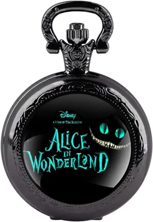 Tiong Alice in Wonderland Pocket Watch Glass Cabochon Design Quartz Pocket Watches Gifts for Women