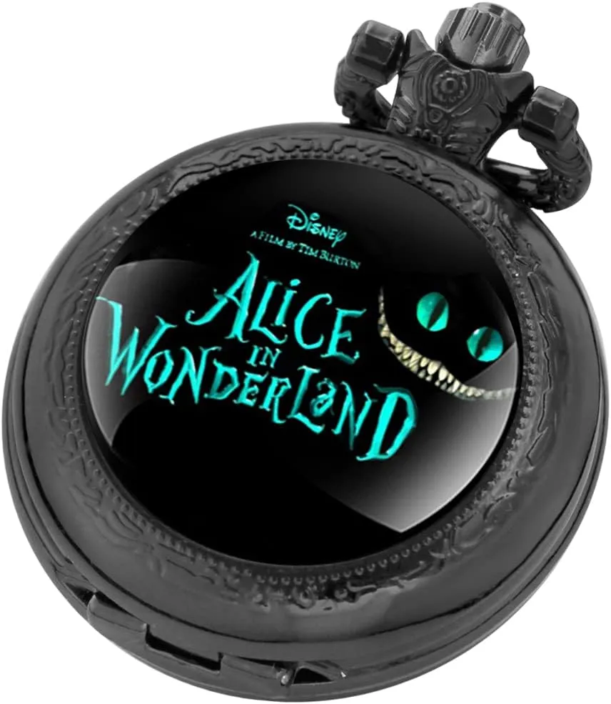 Tiong Alice in Wonderland Pocket Watch Glass Cabochon Design Quartz Pocket Watches Gifts for Women