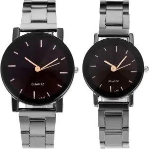 Top Plaza His and Hers Valentine Day Gift Couples Watches All Black Bracelet Watch Simple Elegant Design