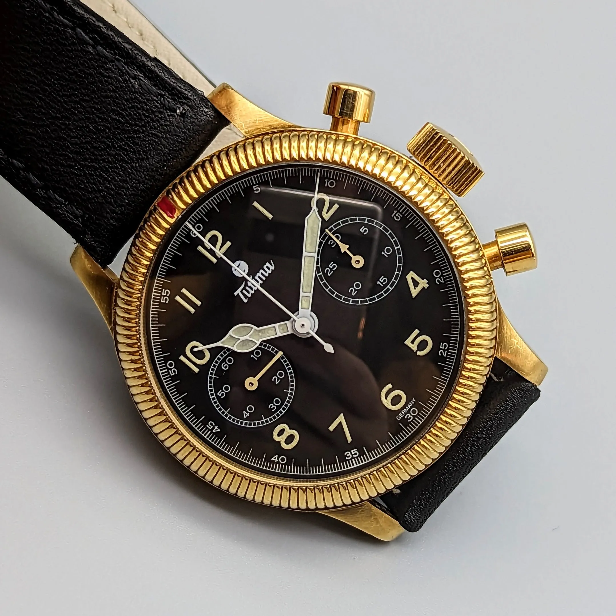 TUTIMA Flieger Chronograph 1941 Wristwatch 18K Yellow GOLD Pilot's Watch Ref. 753-01