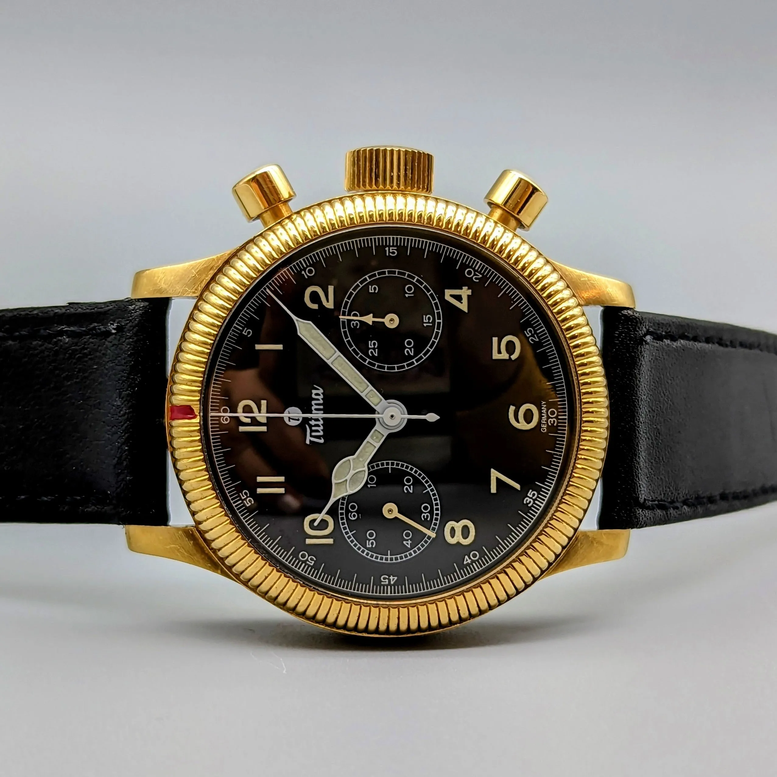 TUTIMA Flieger Chronograph 1941 Wristwatch 18K Yellow GOLD Pilot's Watch Ref. 753-01