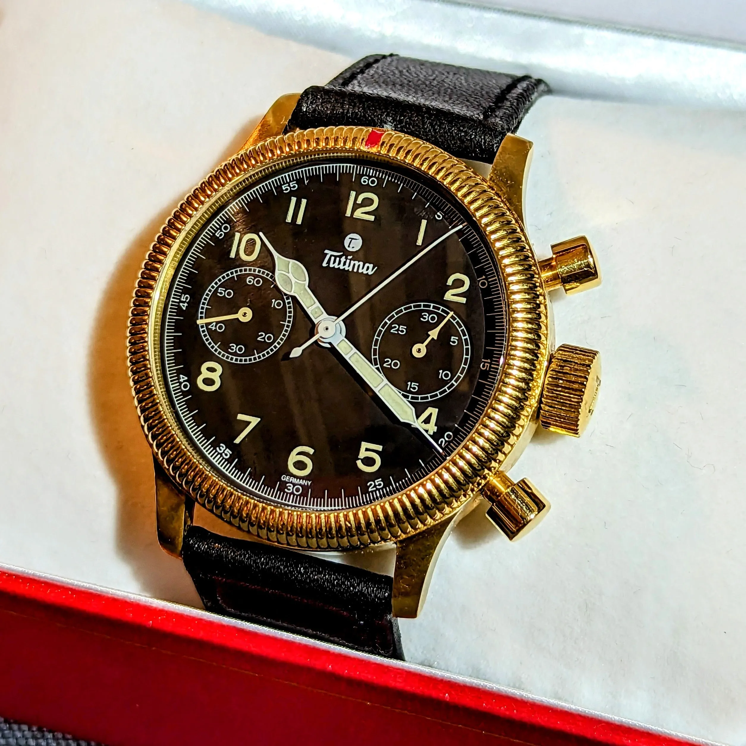TUTIMA Flieger Chronograph 1941 Wristwatch 18K Yellow GOLD Pilot's Watch Ref. 753-01