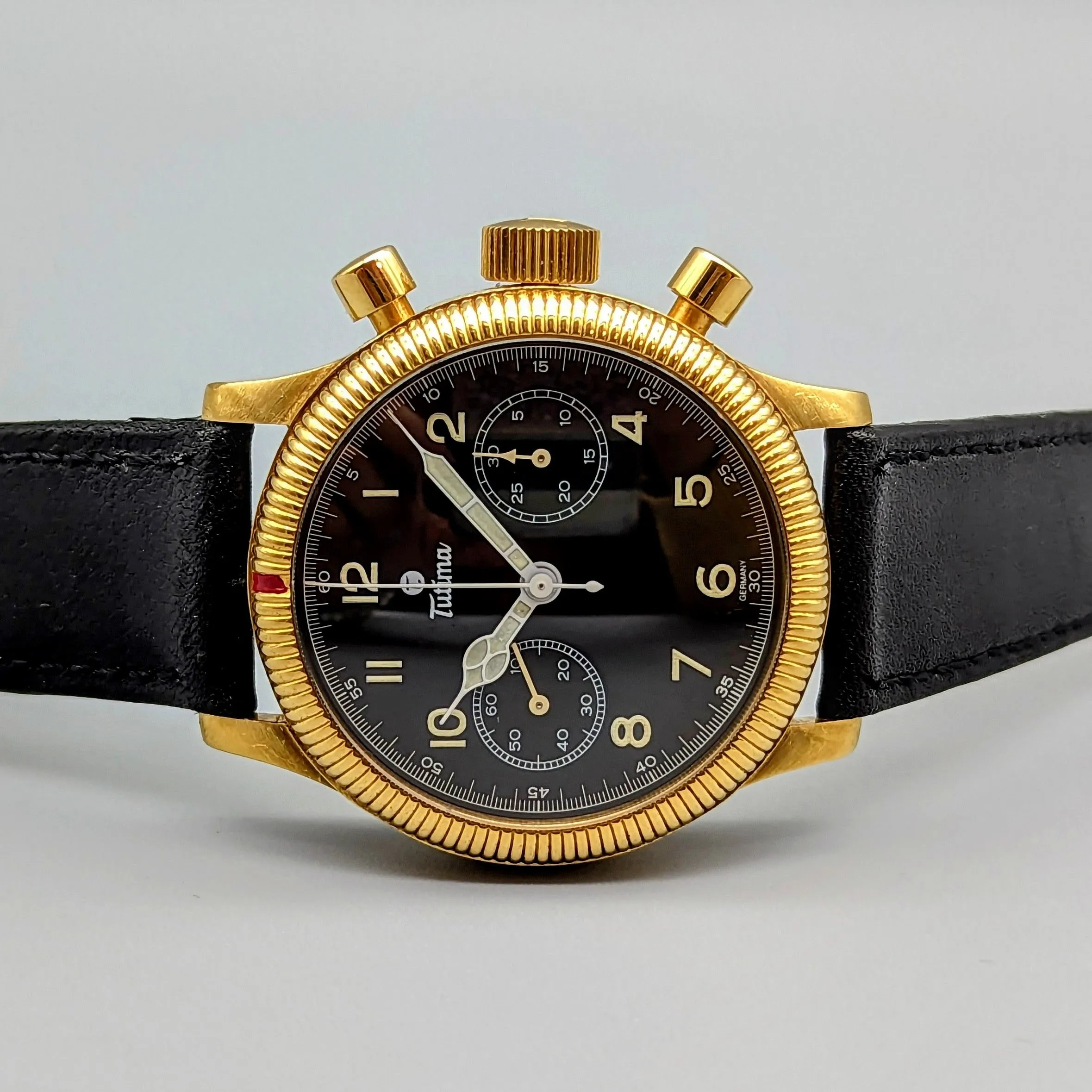 TUTIMA Flieger Chronograph 1941 Wristwatch 18K Yellow GOLD Pilot's Watch Ref. 753-01