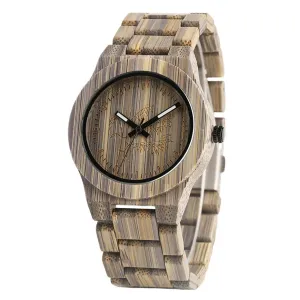 Unique Green/Grey Color Bamboo Wooden Watches Creative Bamboo Pattern Face Dial Wood Band Wristwatch for Men & Women Unisex Gifts