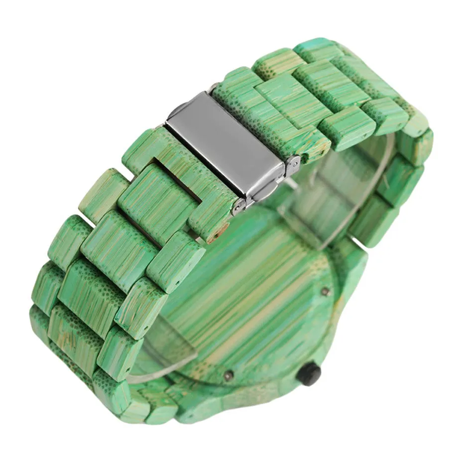 Unique Green/Grey Color Bamboo Wooden Watches Creative Bamboo Pattern Face Dial Wood Band Wristwatch for Men & Women Unisex Gifts