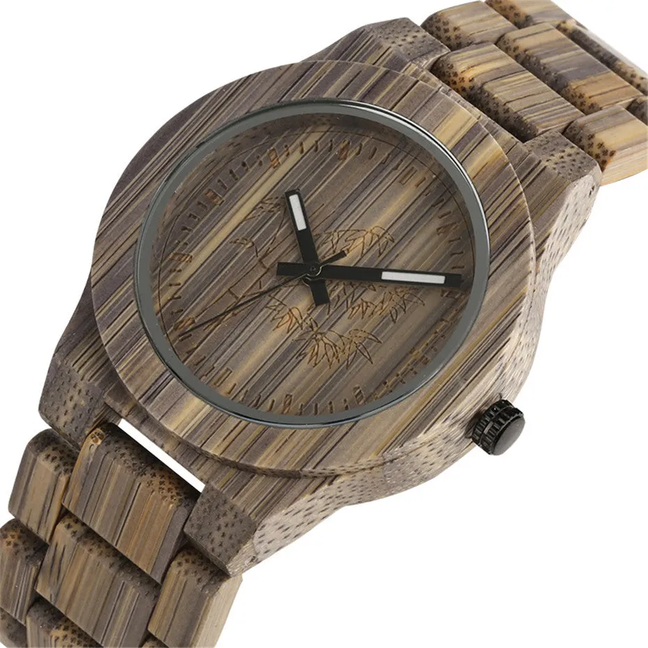 Unique Green/Grey Color Bamboo Wooden Watches Creative Bamboo Pattern Face Dial Wood Band Wristwatch for Men & Women Unisex Gifts