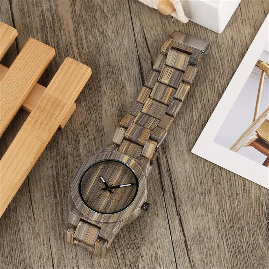 Unique Green/Grey Color Bamboo Wooden Watches Creative Bamboo Pattern Face Dial Wood Band Wristwatch for Men & Women Unisex Gifts
