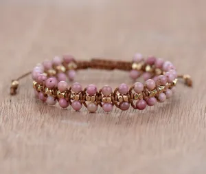 Unique Rhodonite and Gold Bead Wrap Bracelet
