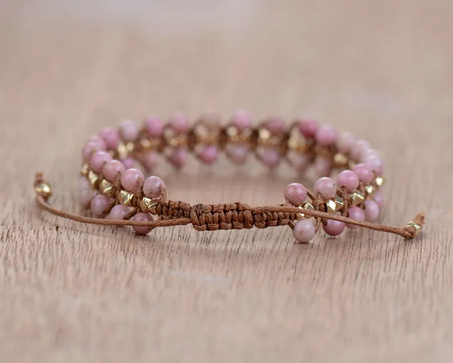 Unique Rhodonite and Gold Bead Wrap Bracelet