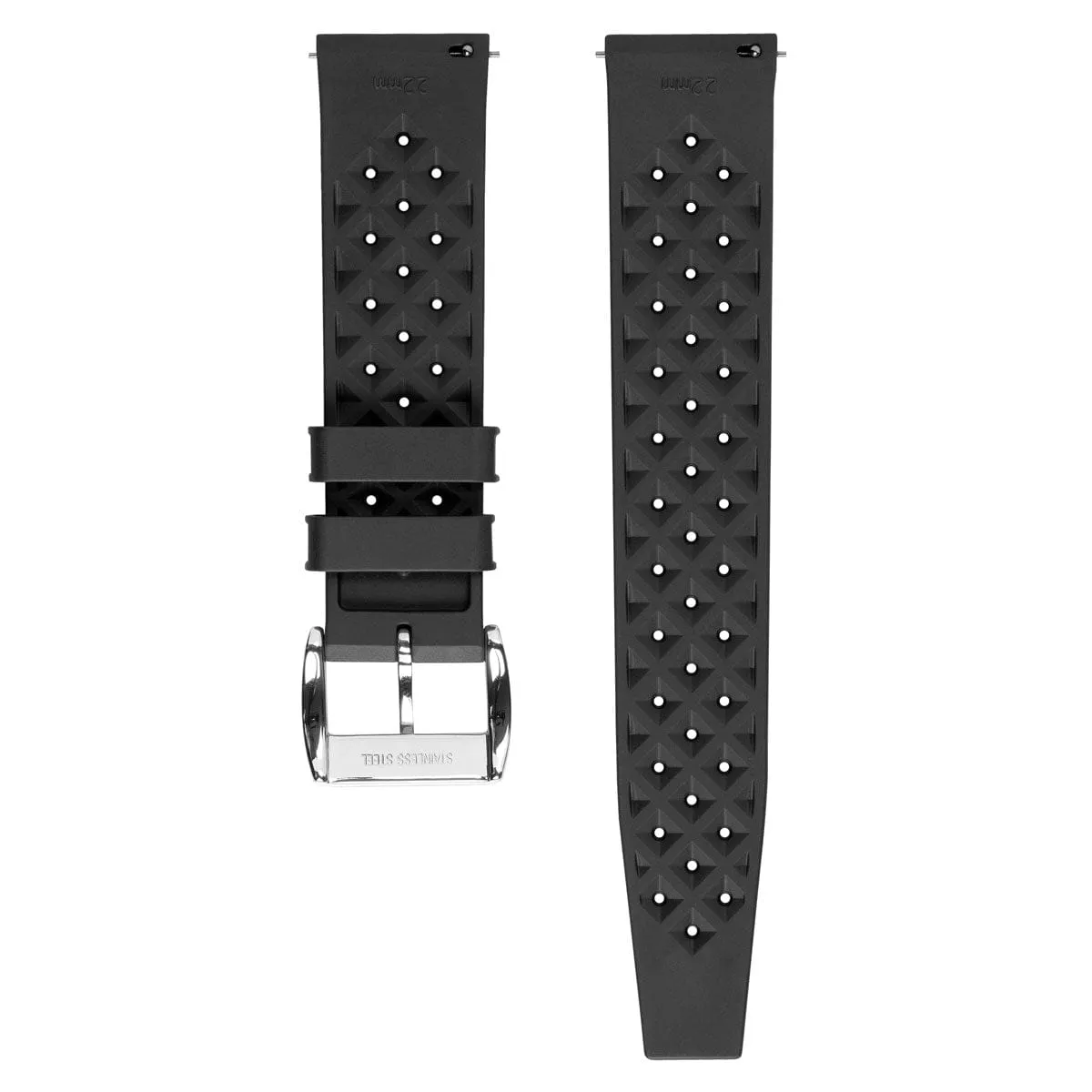 Vintage Style Perforated Rubber Watch Strap - Black