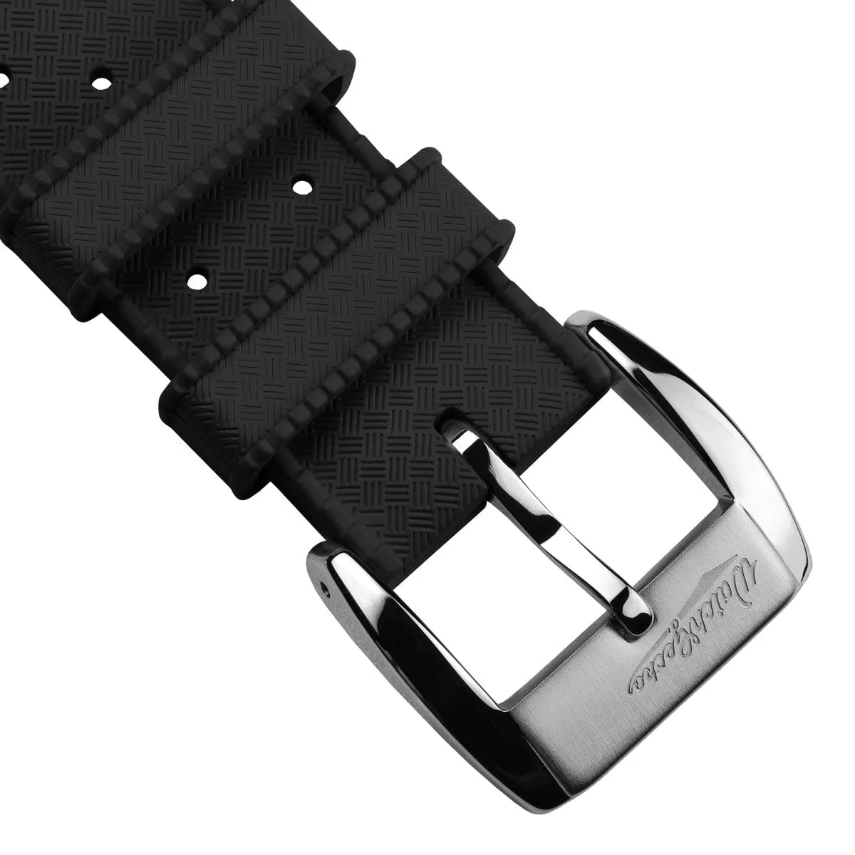Vintage Style Perforated Rubber Watch Strap - Black