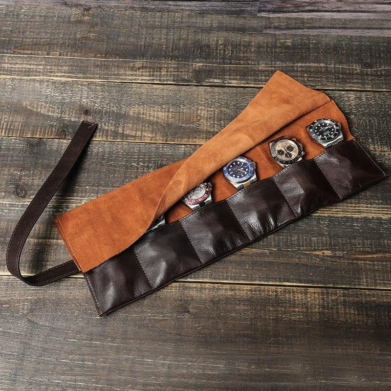 Woosir Leather Watch Travel Roll Case for 6 Watches