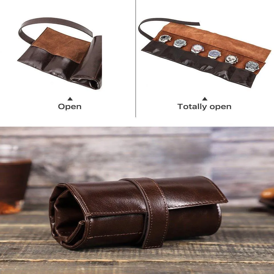Woosir Leather Watch Travel Roll Case for 6 Watches
