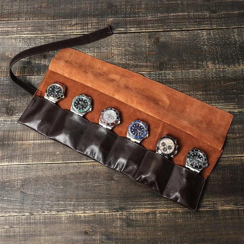 Woosir Leather Watch Travel Roll Case for 6 Watches