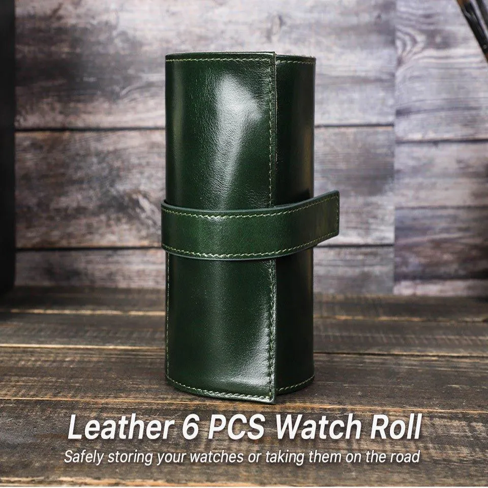 Woosir Leather Watch Travel Roll Case for 6 Watches