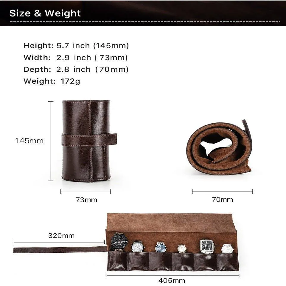 Woosir Leather Watch Travel Roll Case for 6 Watches