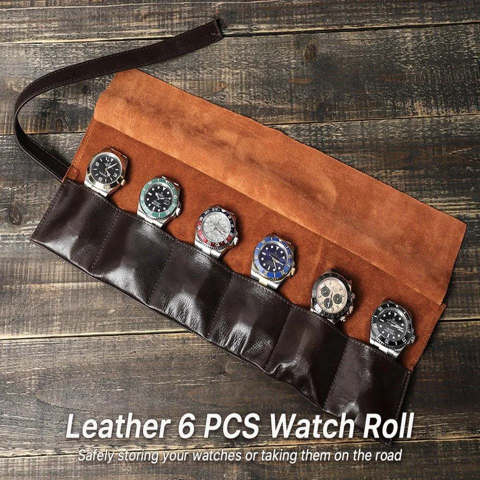Woosir Leather Watch Travel Roll Case for 6 Watches