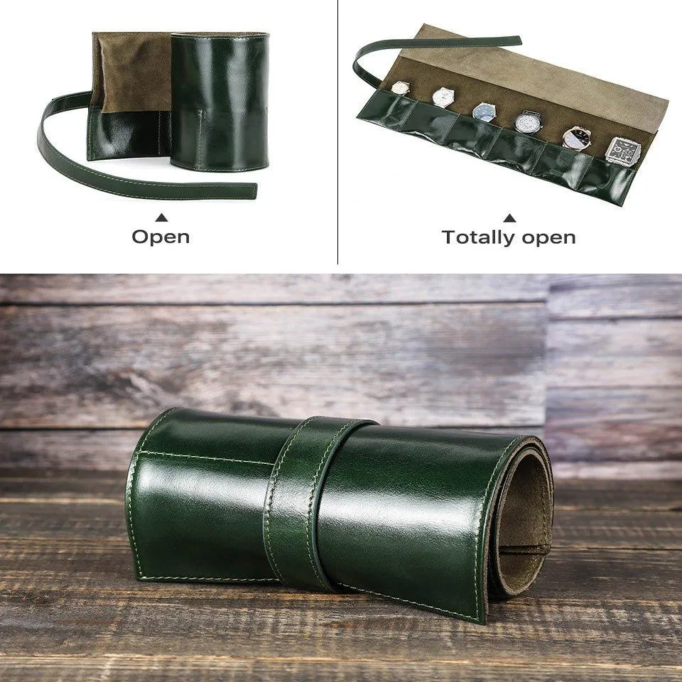 Woosir Leather Watch Travel Roll Case for 6 Watches