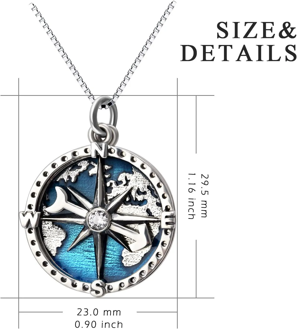YFN Compass Pendant Necklace Sterling Silver Navy Anchor Travel Map Necklace for Women Men 18"