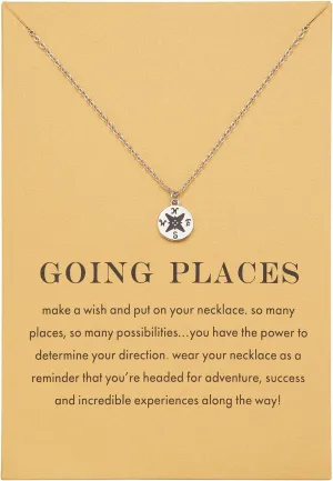 Zealmer Dainty 18K Gold Plated Compass World Map Pendant Necklace Graduation Gift for Friends