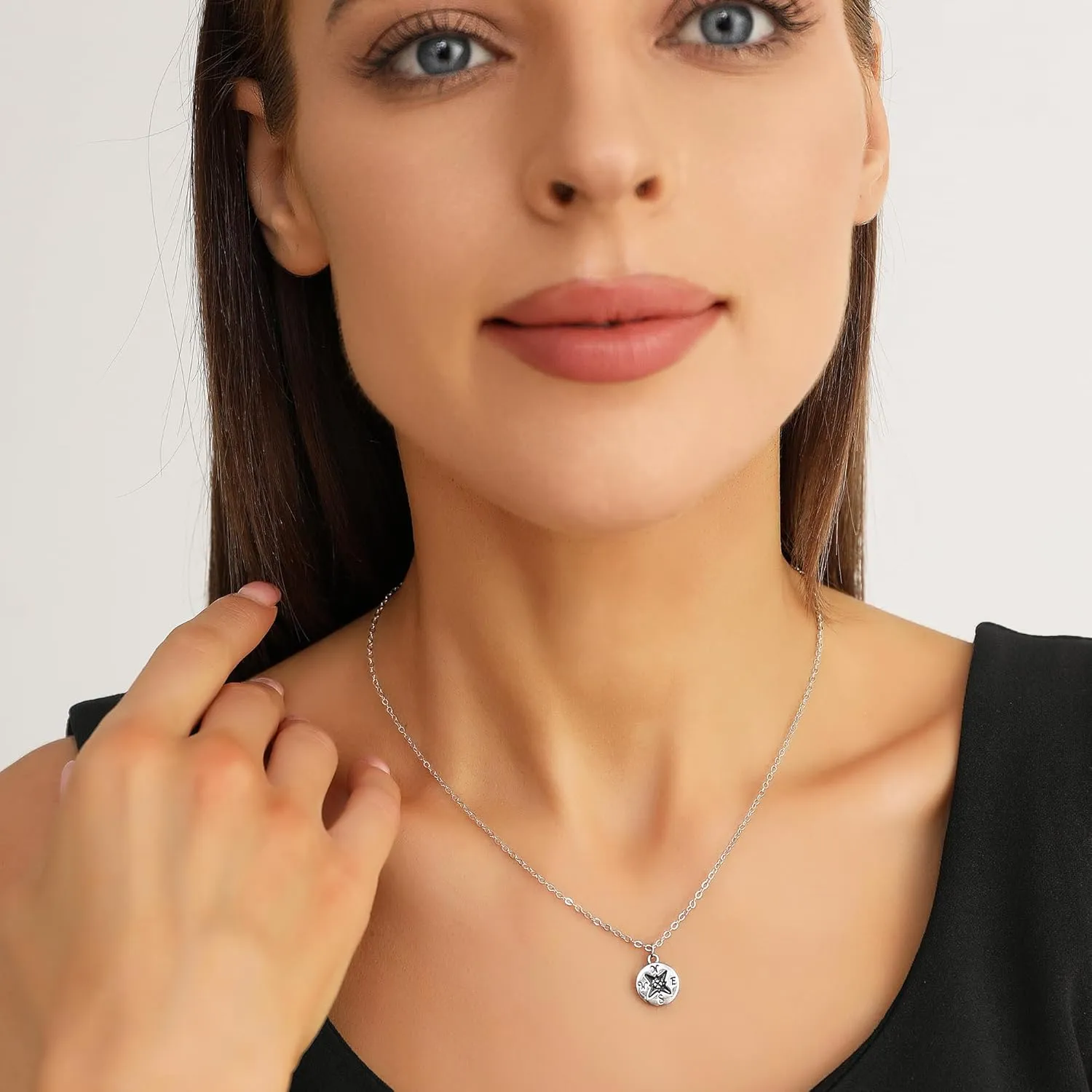 Zealmer Dainty 18K Gold Plated Compass World Map Pendant Necklace Graduation Gift for Friends