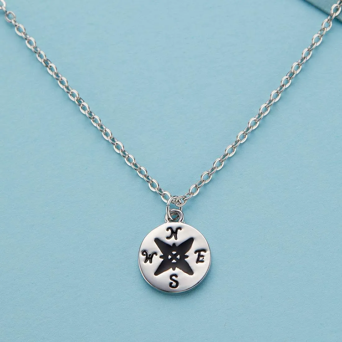 Zealmer Dainty 18K Gold Plated Compass World Map Pendant Necklace Graduation Gift for Friends